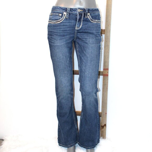 Shyanne Rhinestone Big Stitch Mid-Rise Bootcut Stretch Jean - Picture 2 of 16